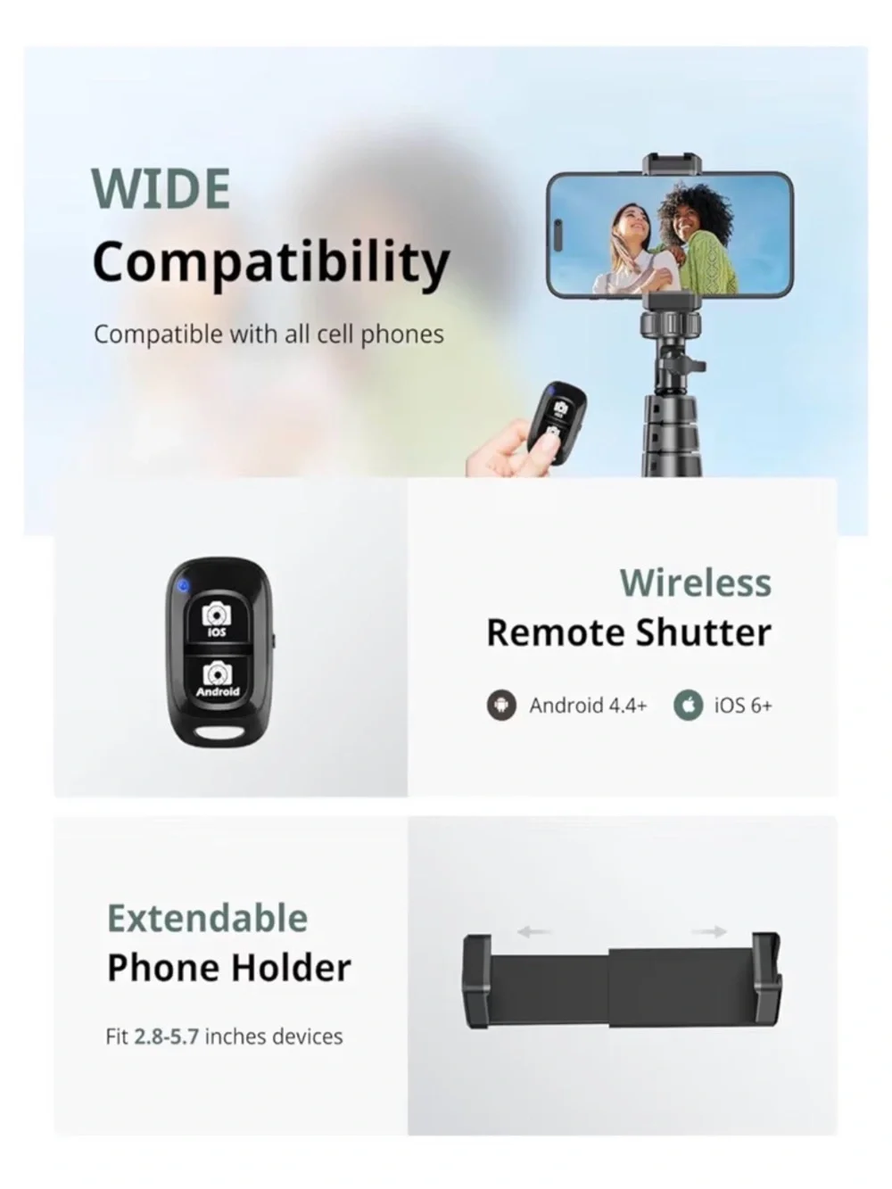 Black Smartphone Tripod with Bluetooth Remote for Stable Photos